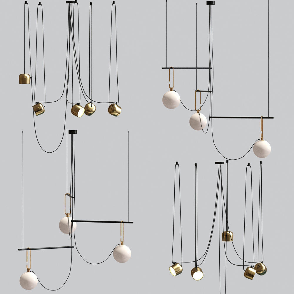 Flos Aim And Ceiling Light Pendant Gold 3D model_1