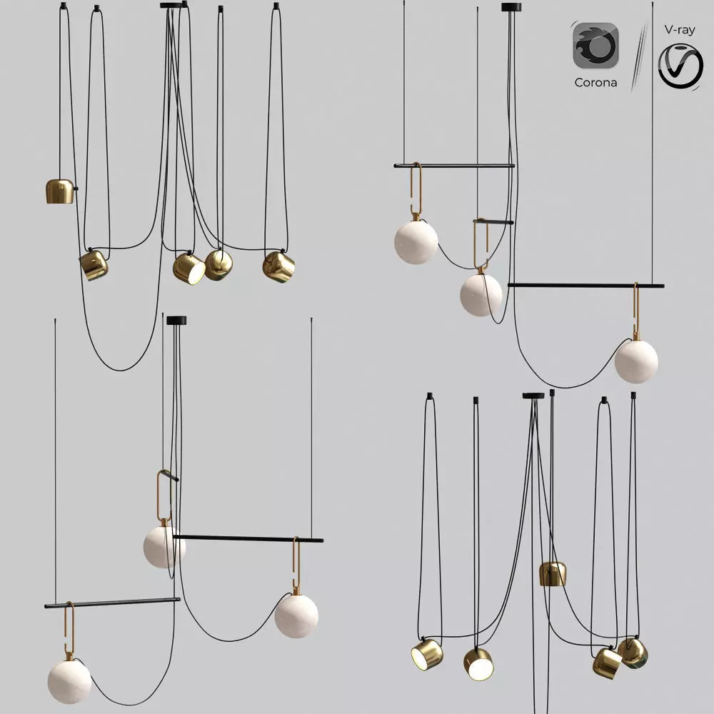 Flos Aim And Ceiling Light Pendant Gold 3D model_0