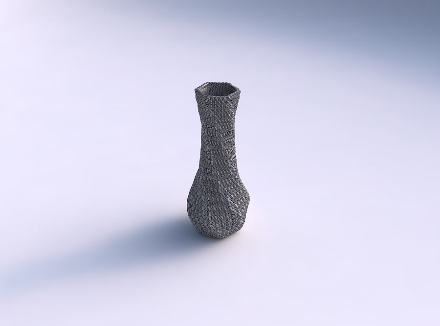 Vase twisted larger opening hexagon with grid piramides 1 3D print model_5