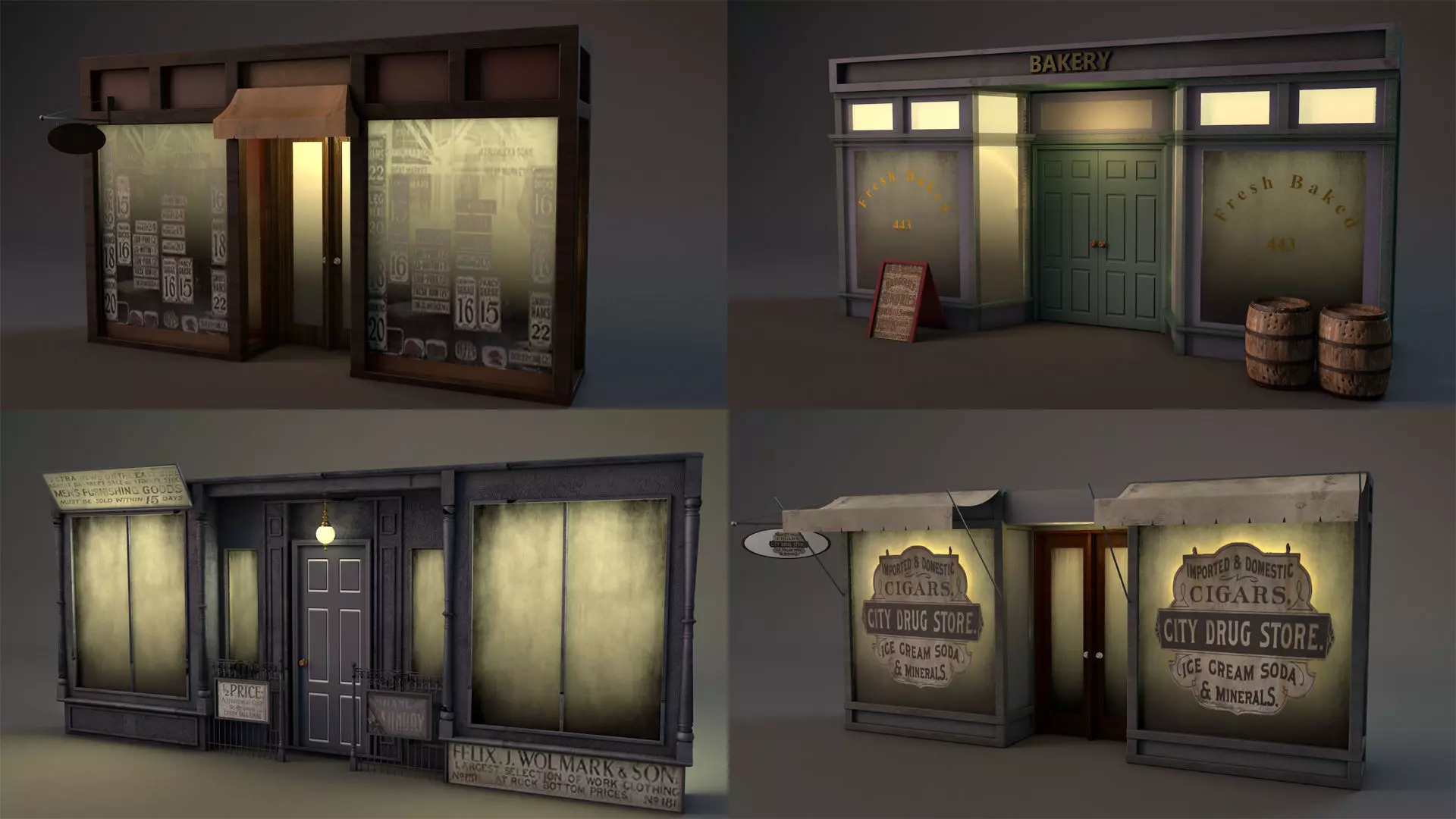 Aged Vintage Storefronts 3D model_0