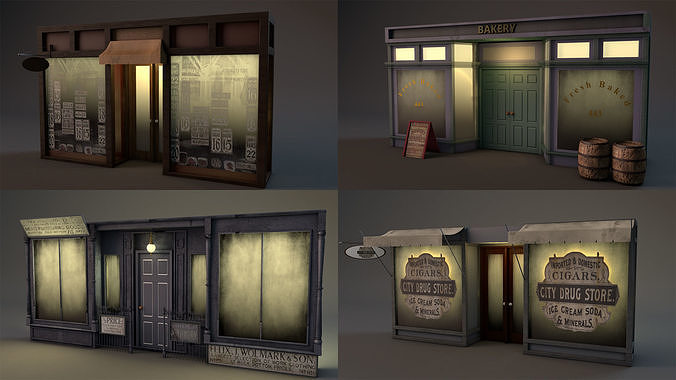 Aged Vintage Storefronts 3D model