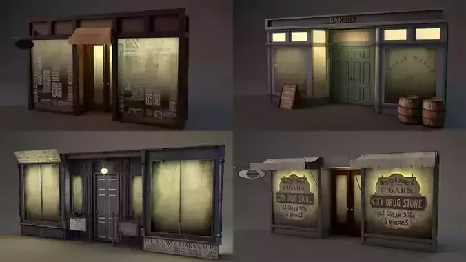 Aged Vintage Storefronts 3D model