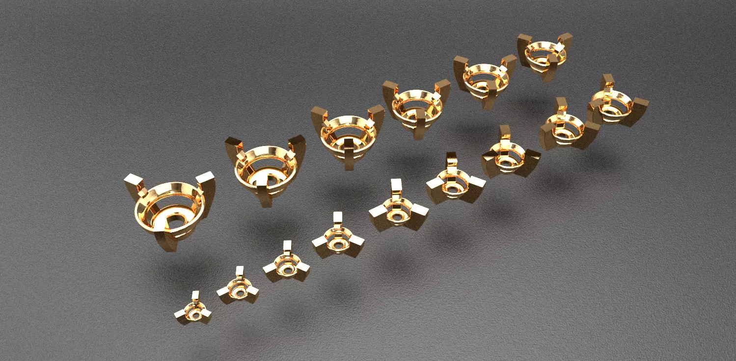 A package of ring heads engagement anniversary 3 prong printable 3D print model
