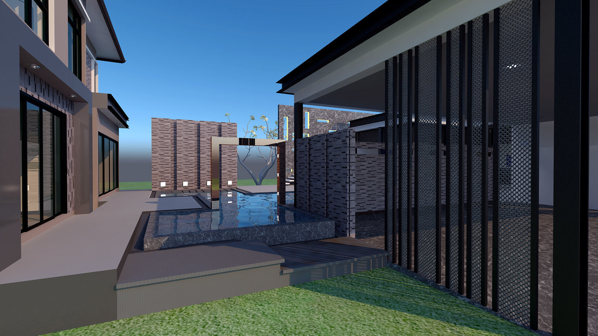 HQ Luxury Modern Pool Villa design with Bar Rooftop party area 3D model_10