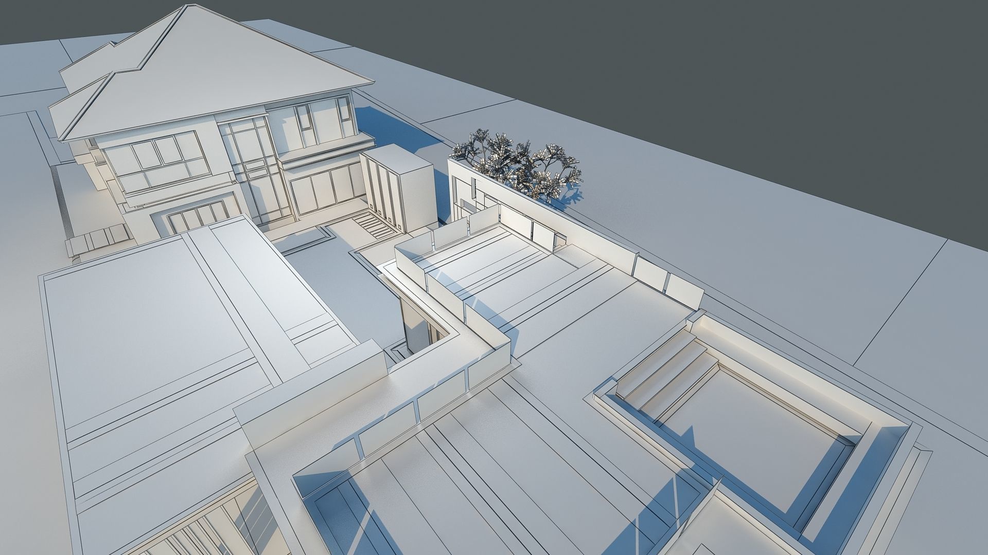 HQ Luxury Modern Pool Villa design with Bar Rooftop party area 3D model_5