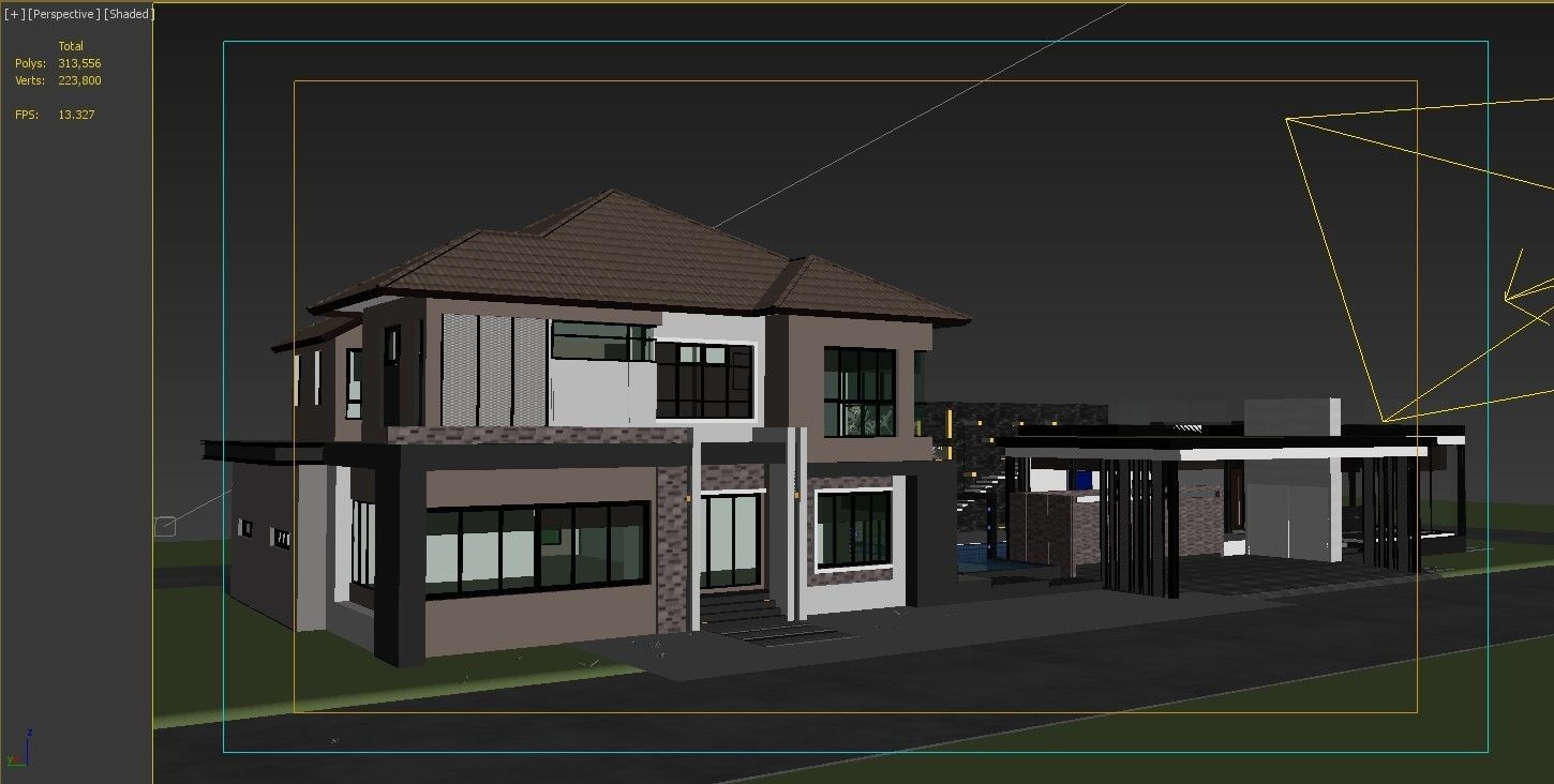 HQ Luxury Modern Pool Villa design with Bar Rooftop party area 3D model_12