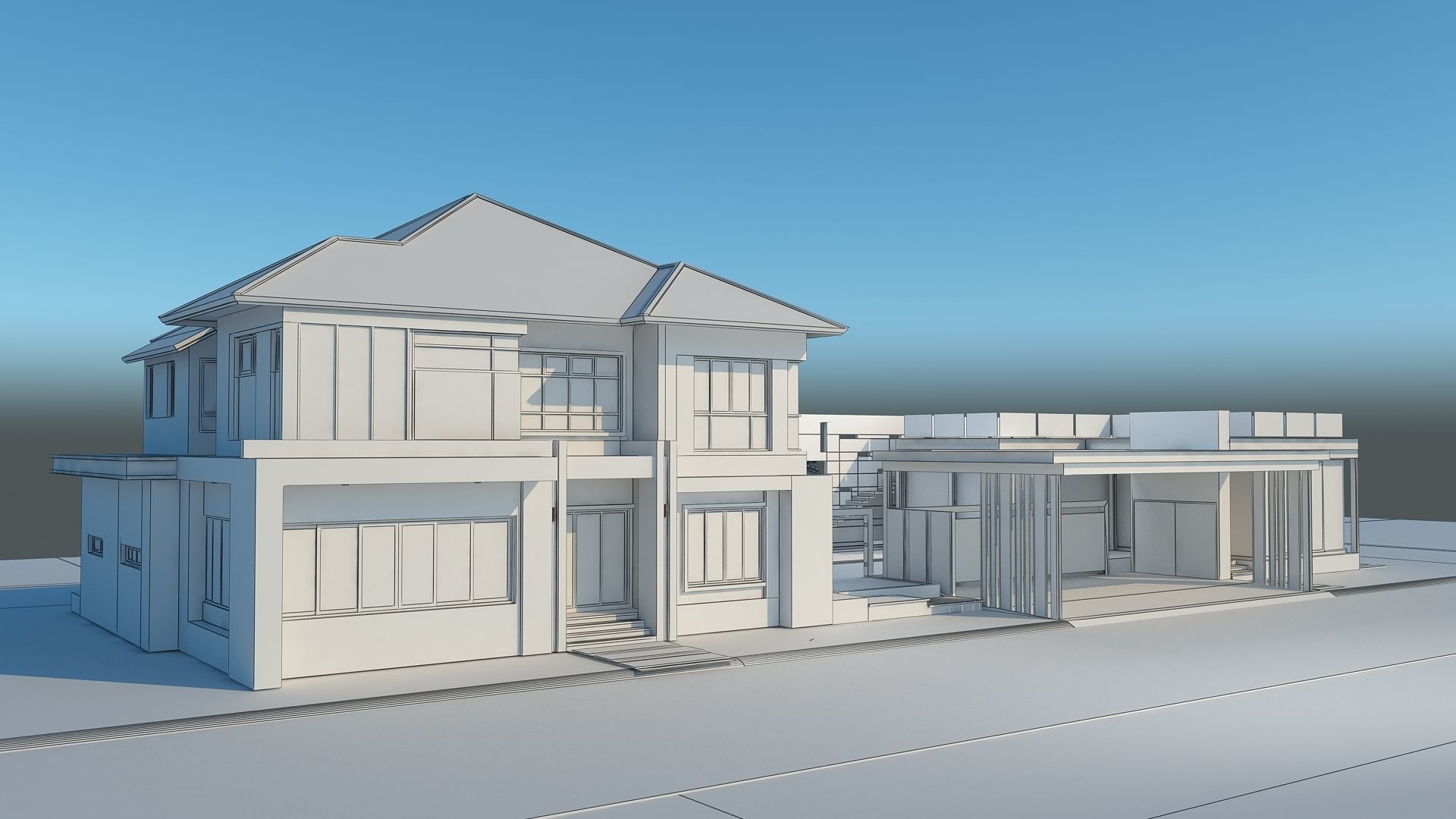 HQ Luxury Modern Pool Villa design with Bar Rooftop party area 3D model_3