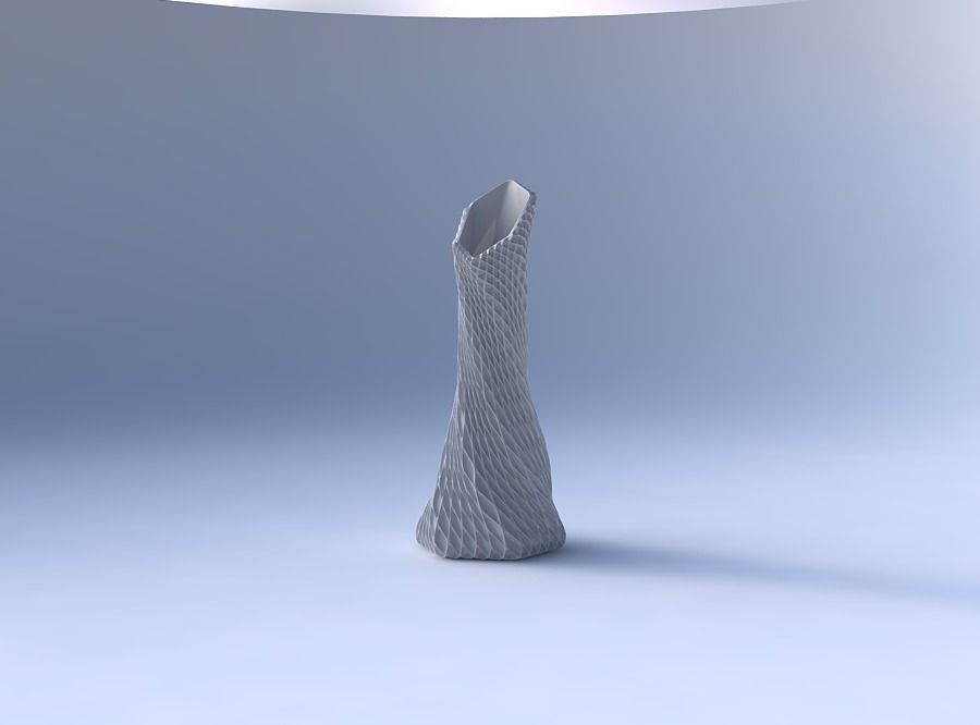 Vase twisted squeezed and bent hexagon with grid piramides 1 3D print model_4