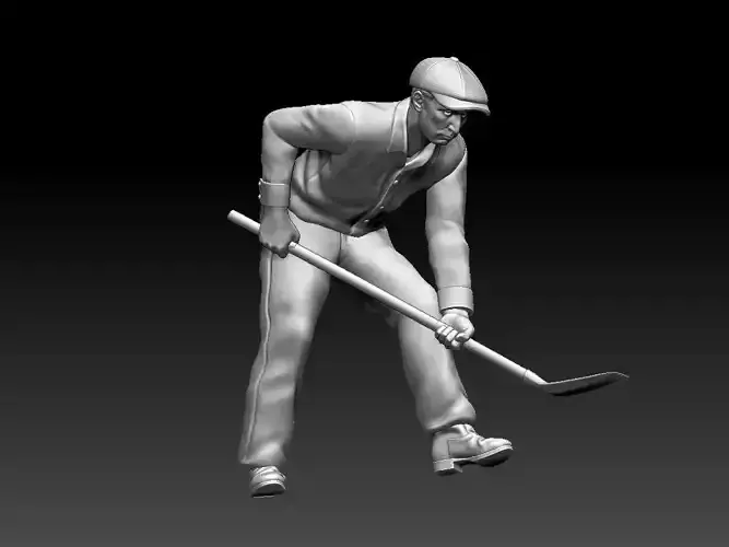 digger man holding hockey stick 3D print model