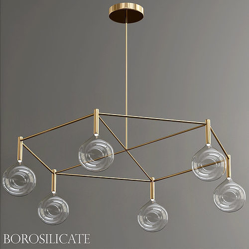 borosilicate chandelier with five glass balls hanging from it 3D model