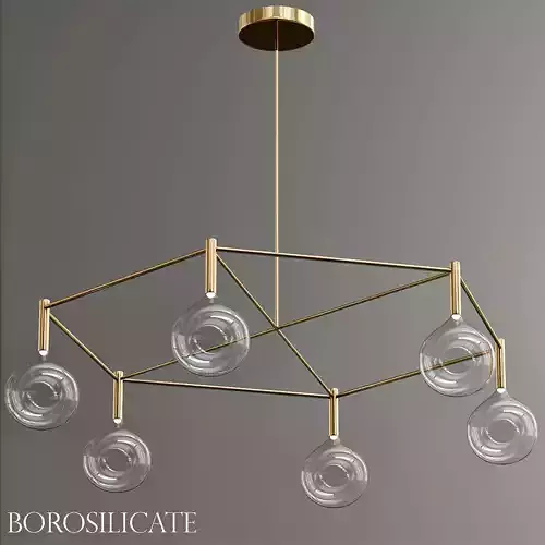 borosilicate chandelier with five glass balls hanging from it