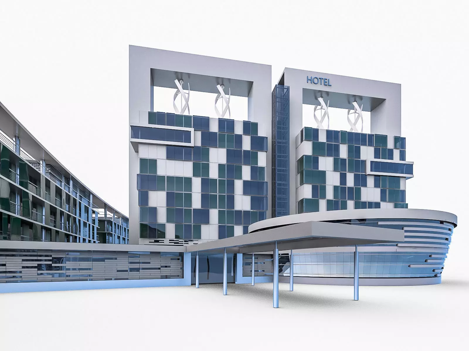 Hotel Resort Building Low-poly 3D model_0