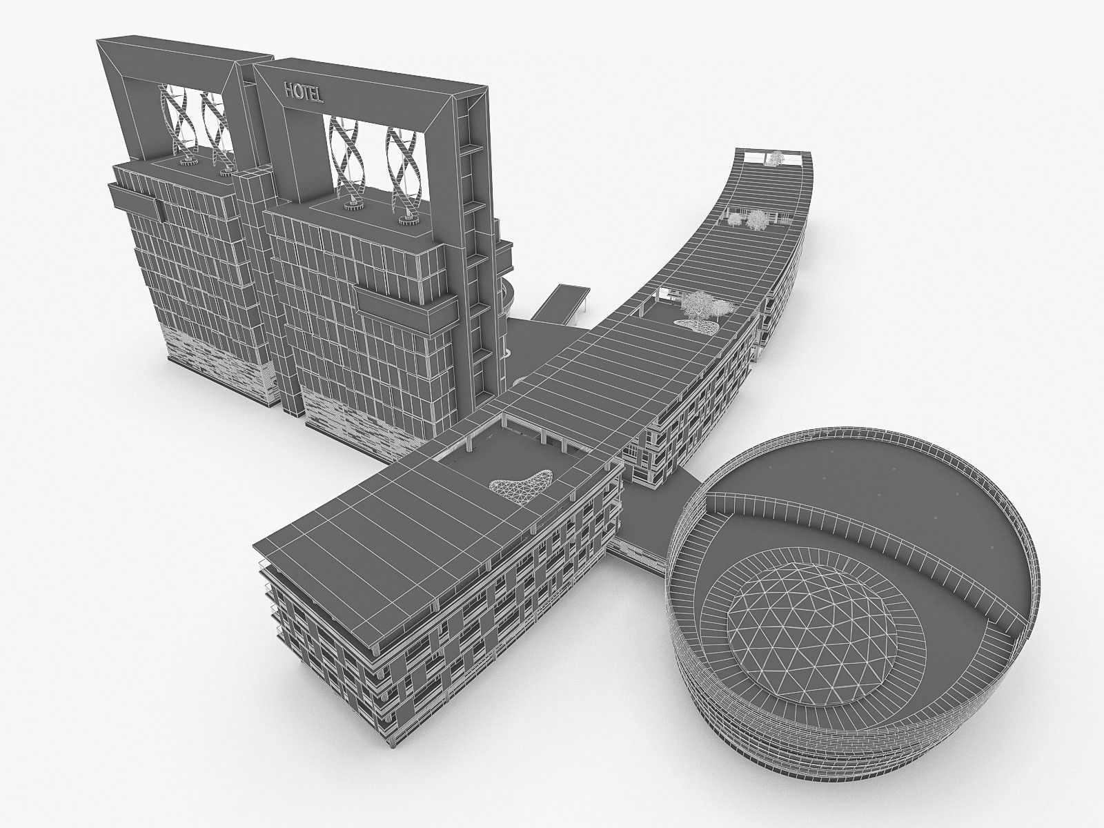 Hotel Resort Building Low-poly 3D model_4