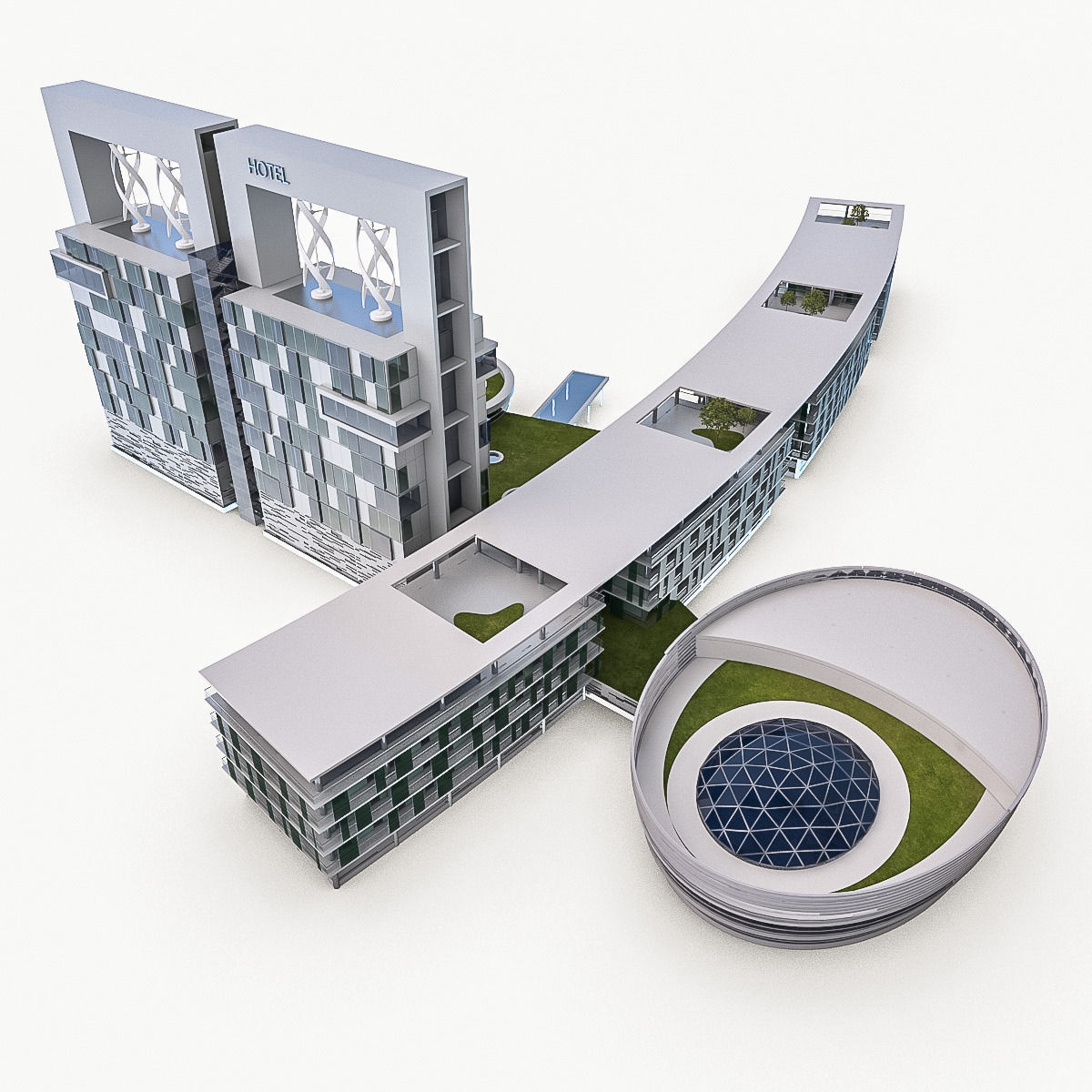 Hotel Resort Building Low-poly 3D model_1