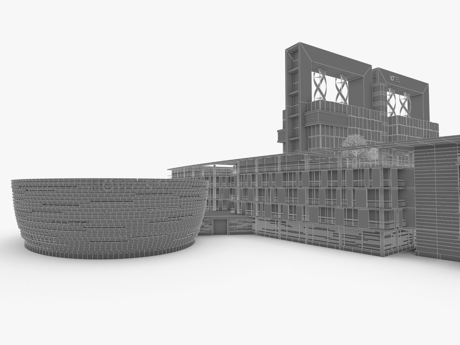 Hotel Resort Building Low-poly 3D model_6