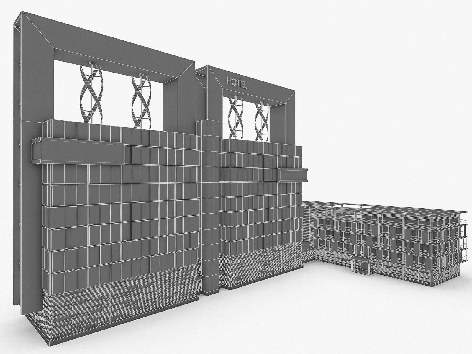 Hotel Resort Building Low-poly 3D model_2