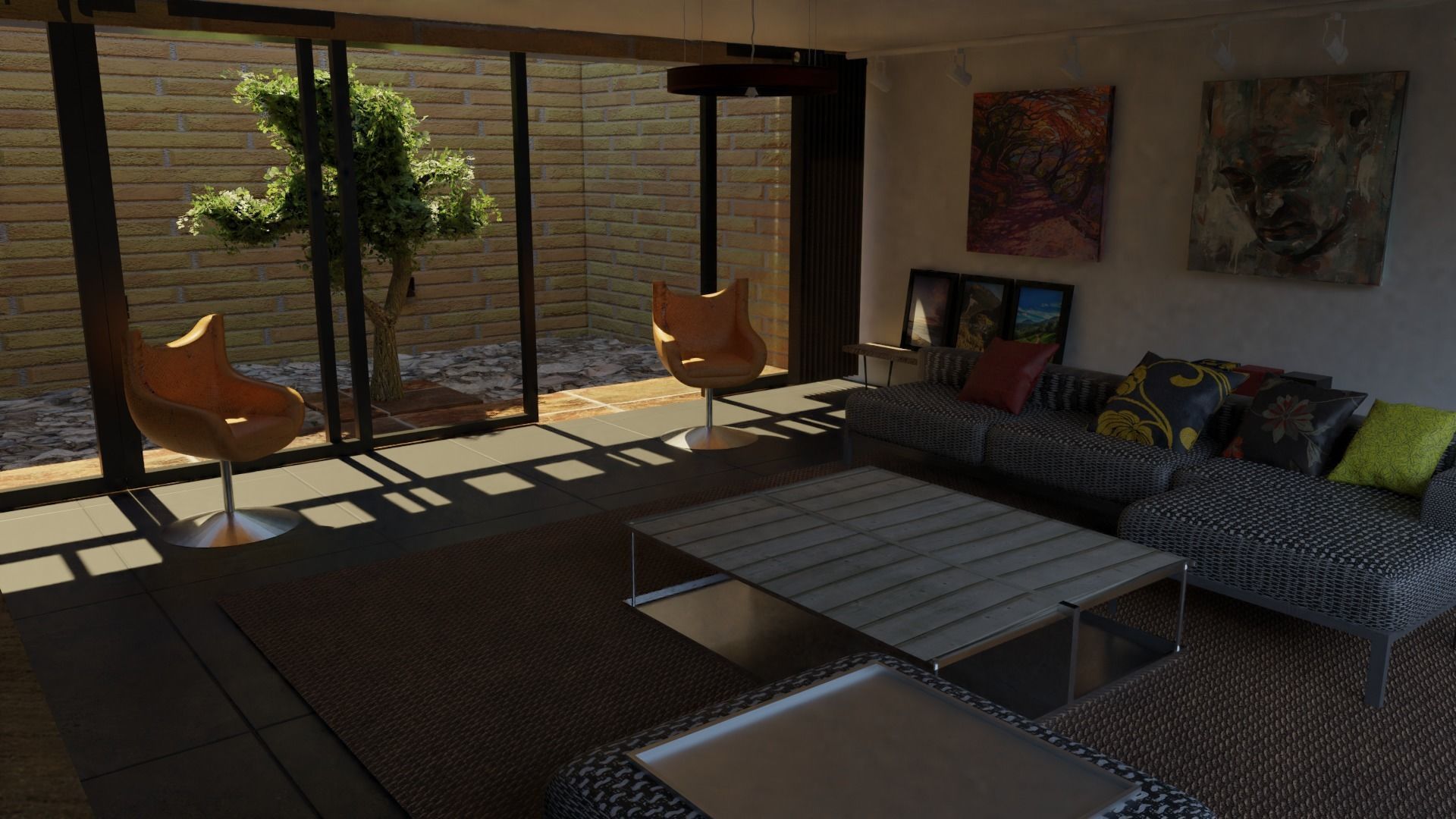 Realistic Living room Interior scene 3D model_1