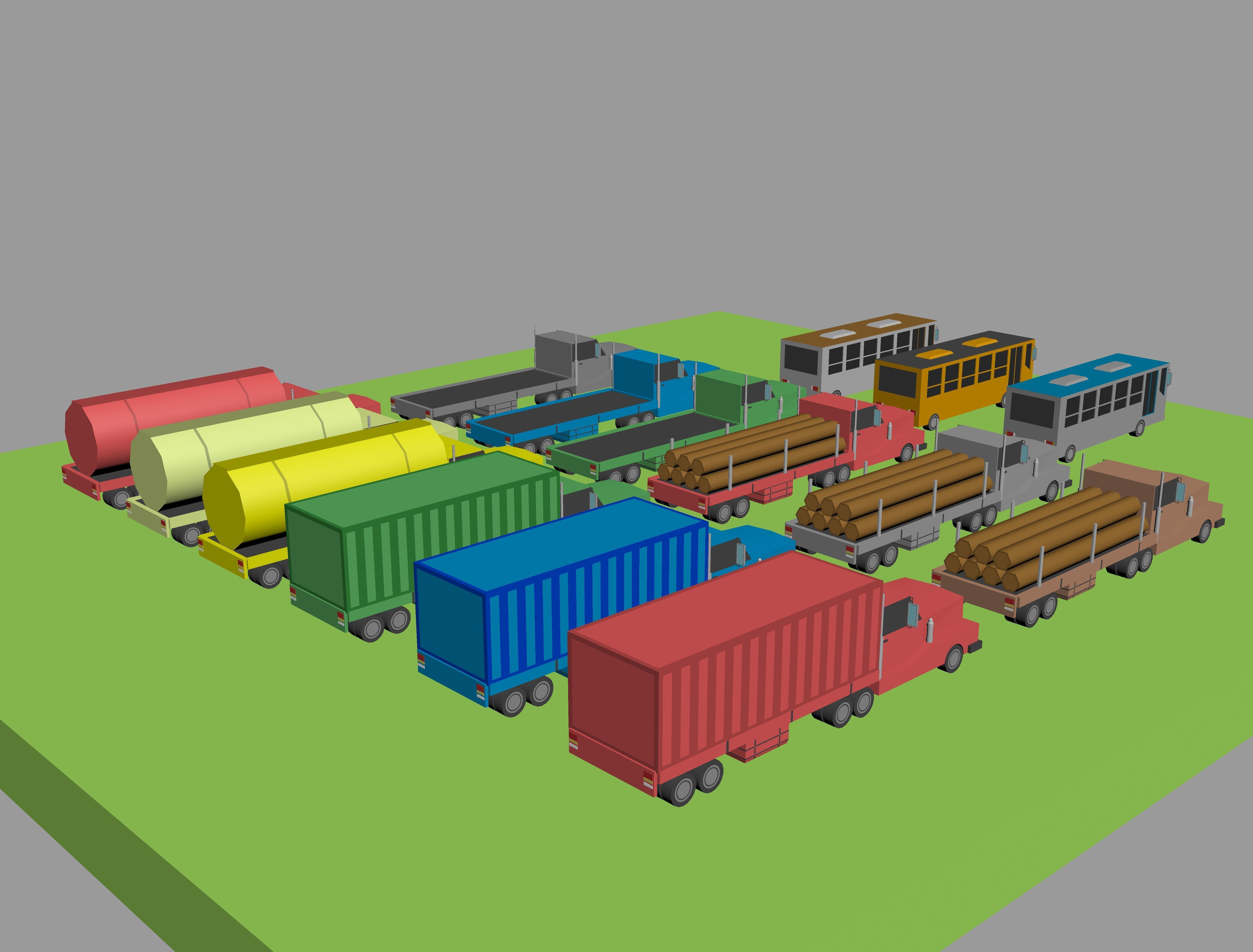 Low Poly Vehicles trucks and trailers Low-poly 3D model_5