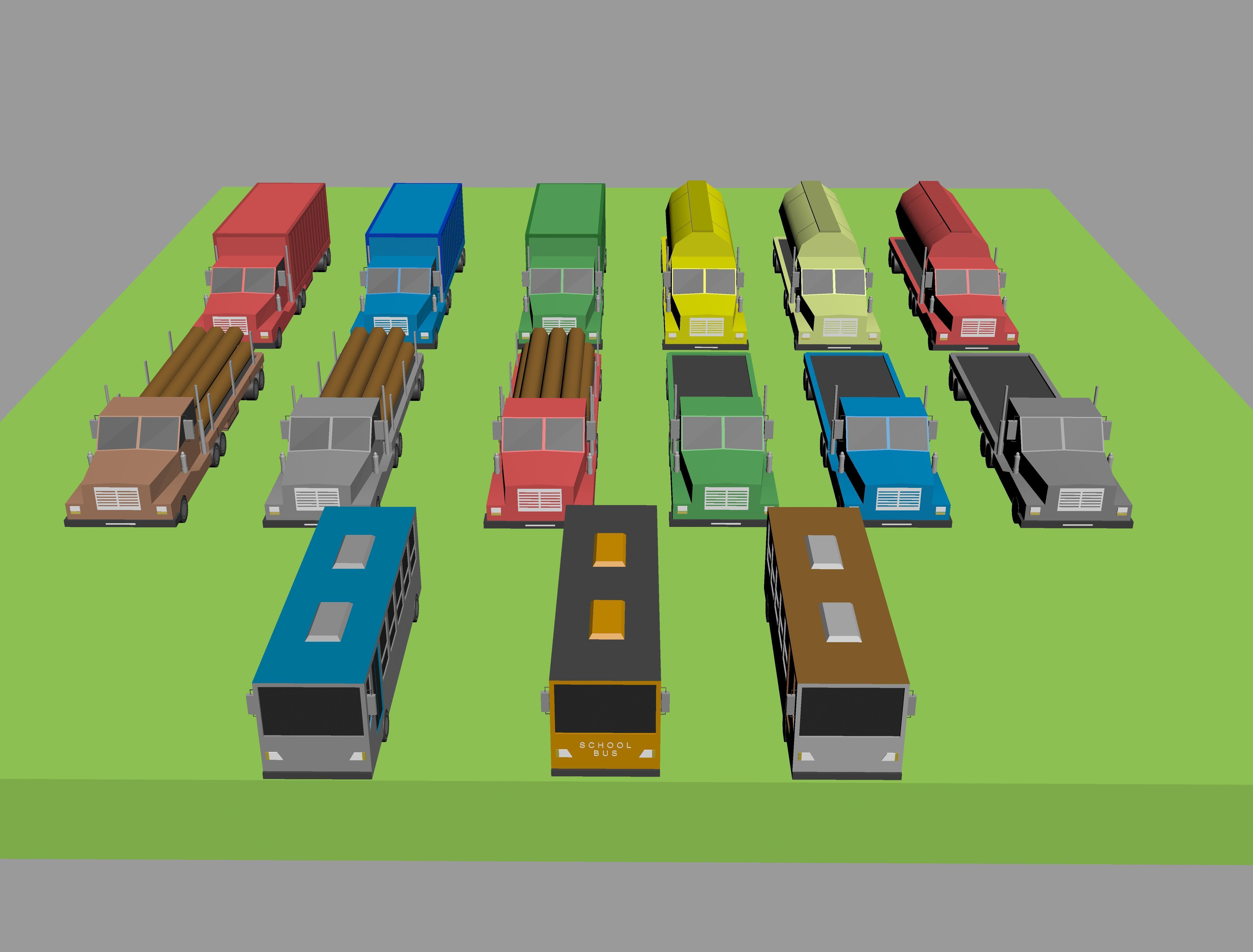 Low Poly Vehicles trucks and trailers Low-poly 3D model_3
