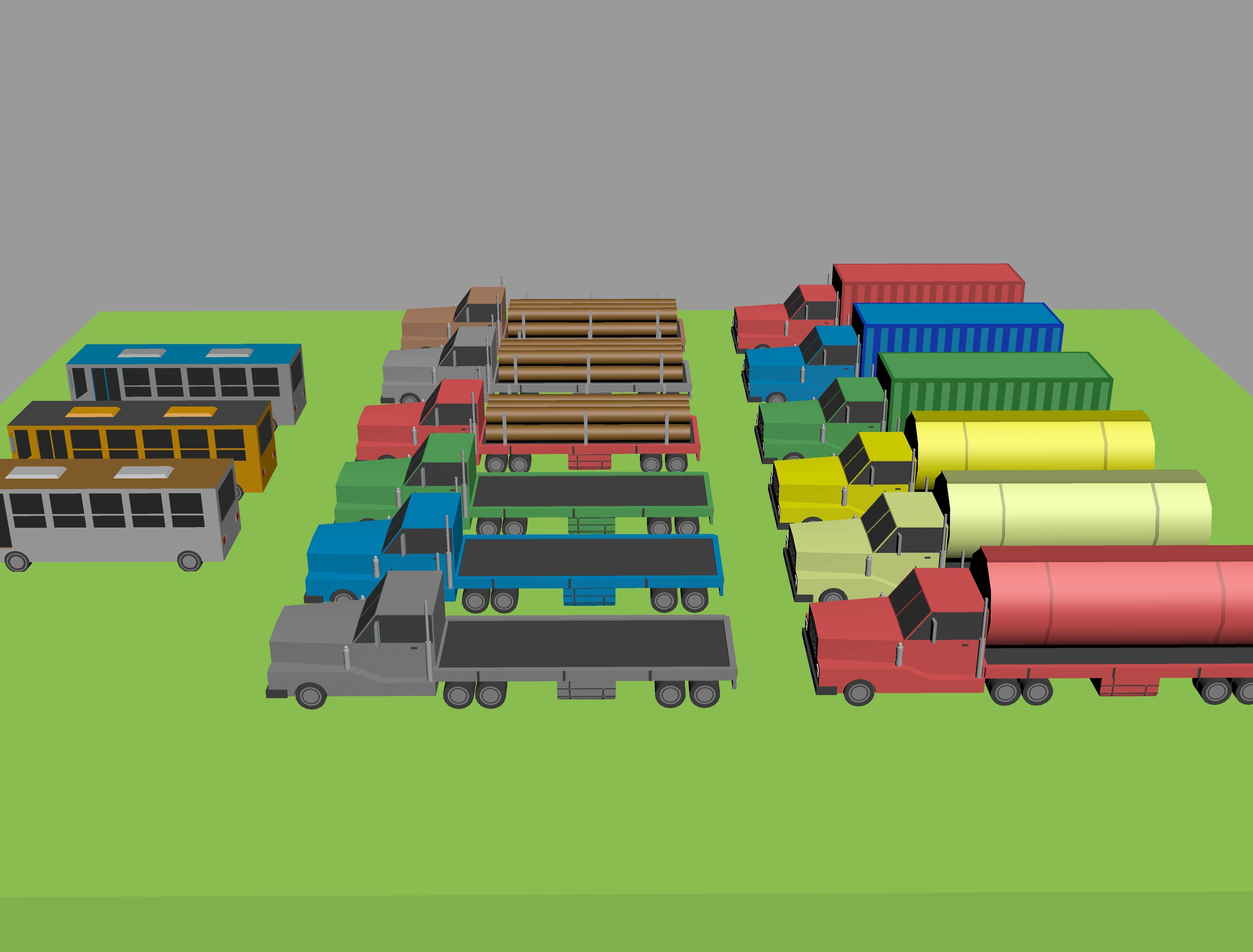 Low Poly Vehicles trucks and trailers Low-poly 3D model_6