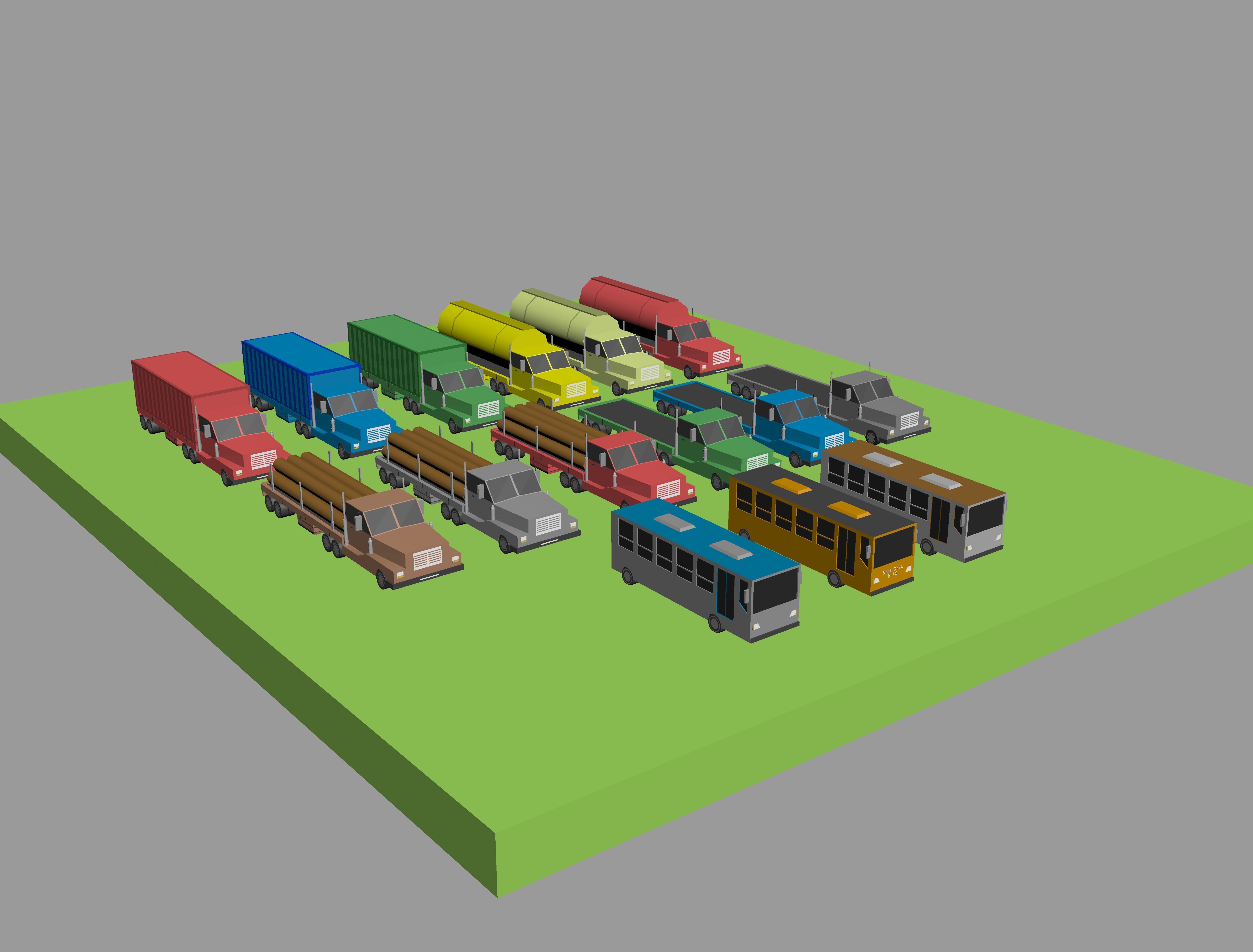 Low Poly Vehicles trucks and trailers Low-poly 3D model_2