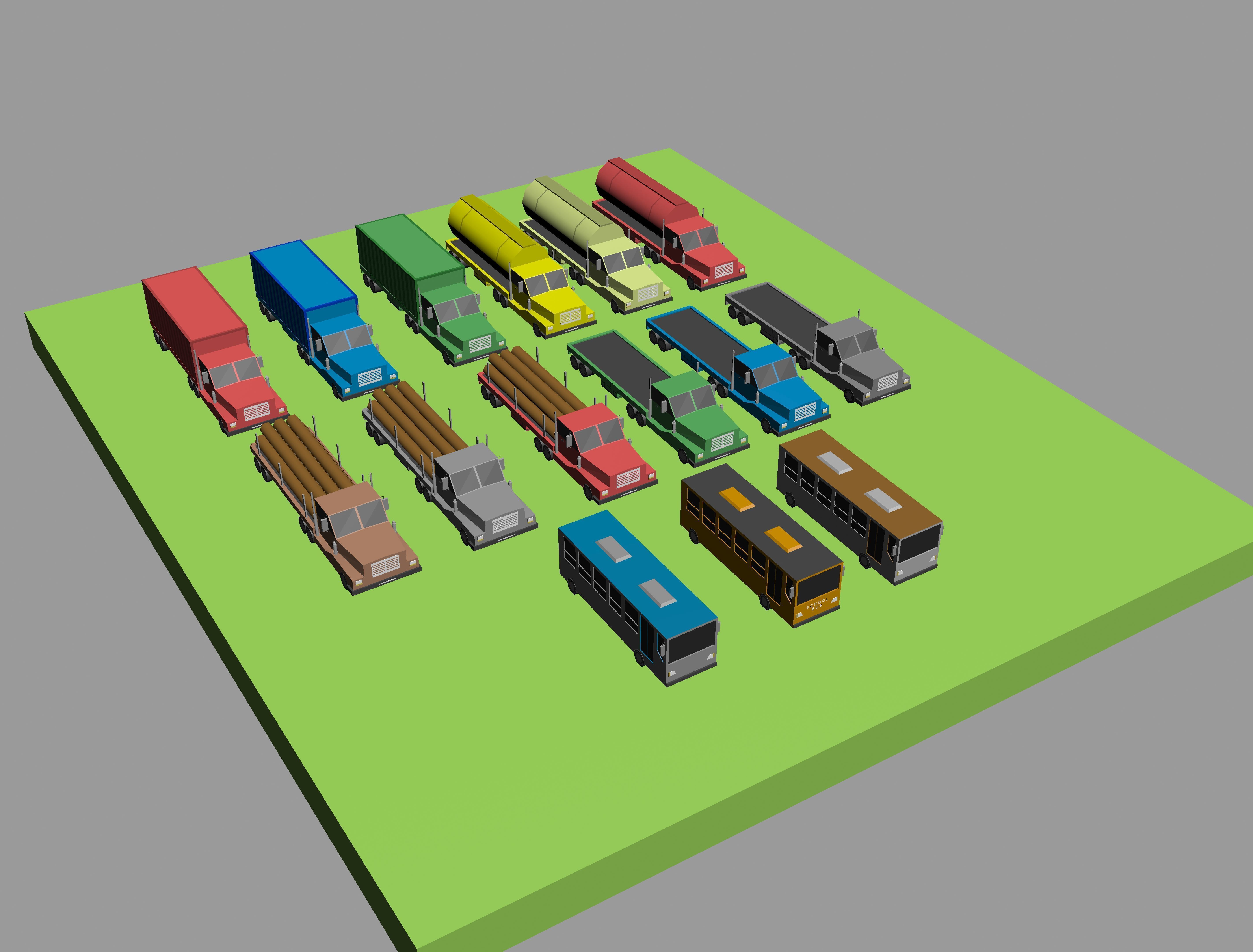Low Poly Vehicles trucks and trailers Low-poly 3D model_4
