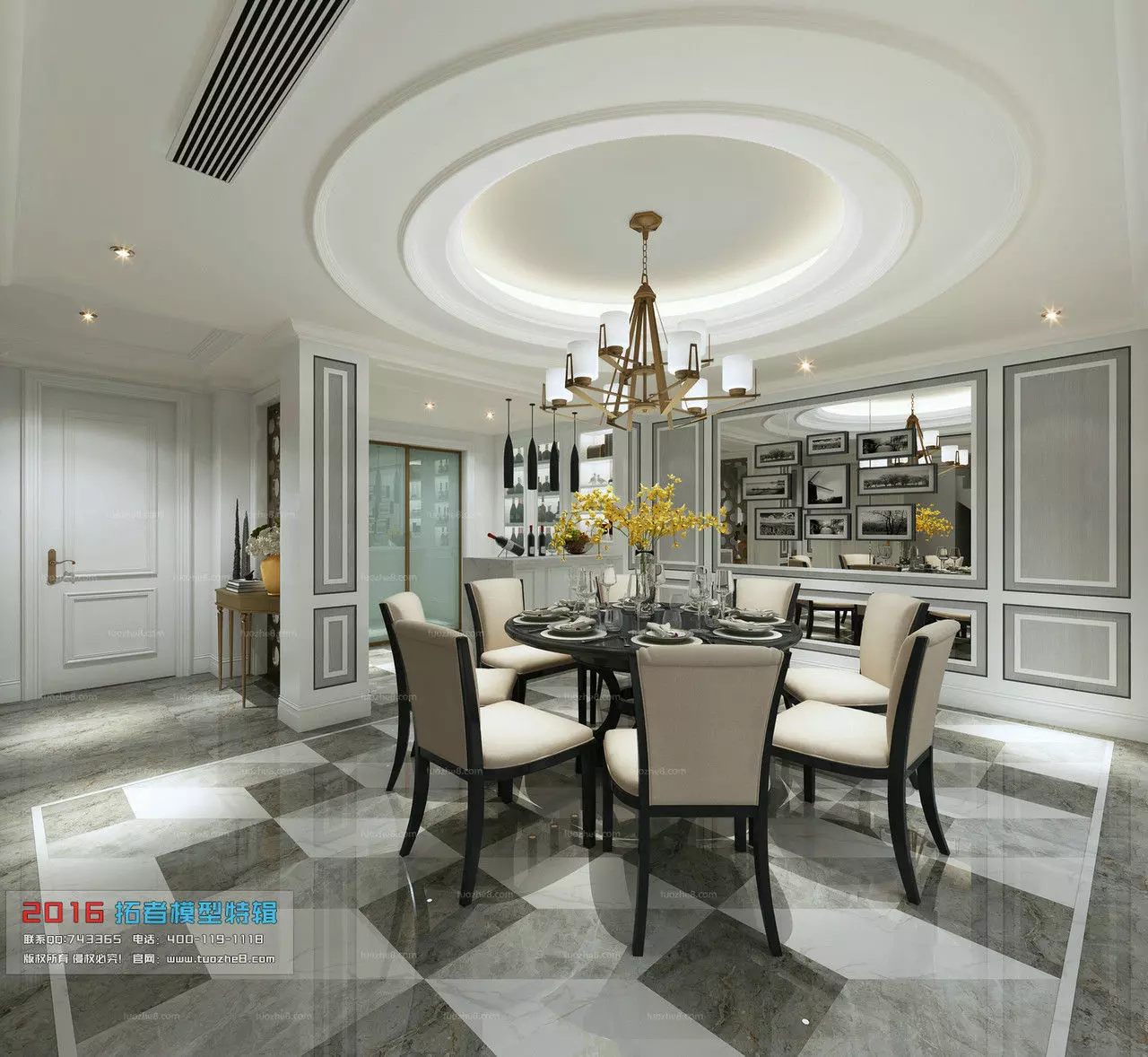 dinnng hall in traditional style 3D model