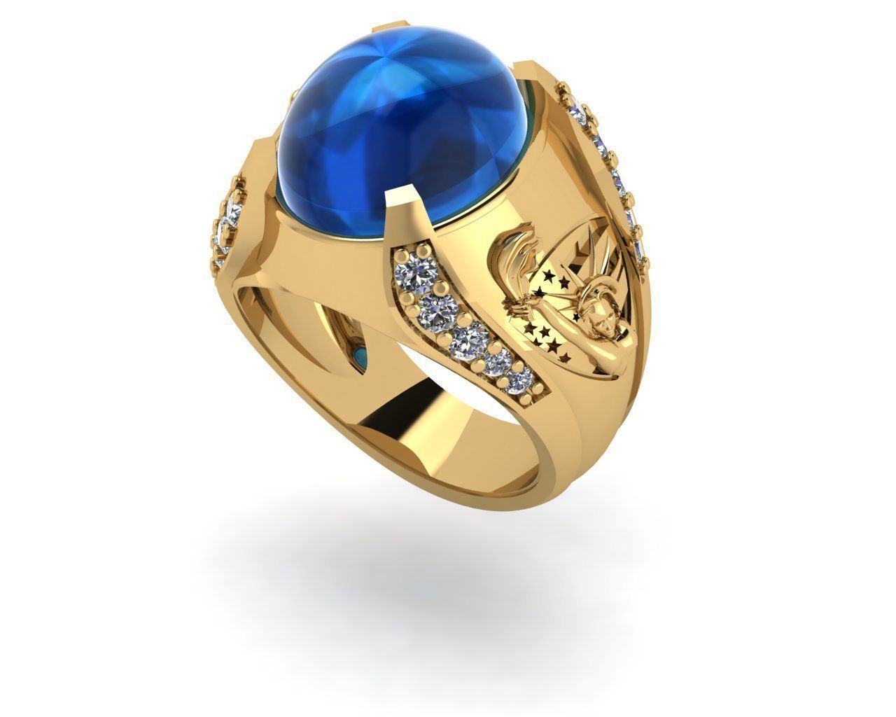rings gold ring with sapphire stone 3D print model_10