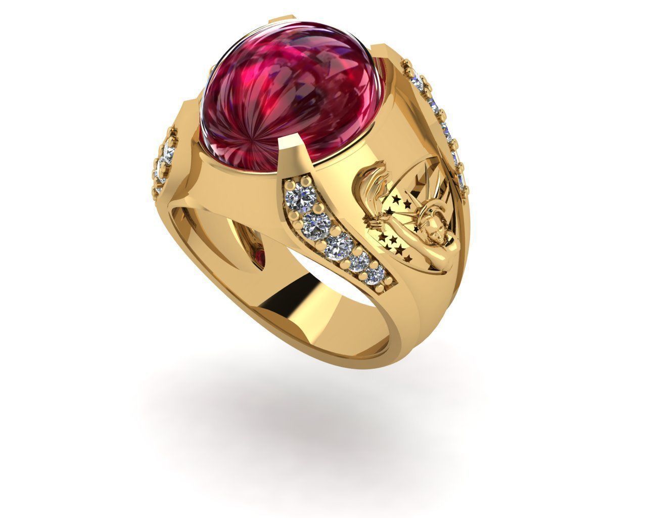 rings gold ring with sapphire stone 3D print model_9