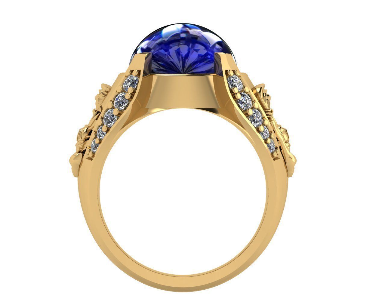 rings gold ring with sapphire stone 3D print model_6