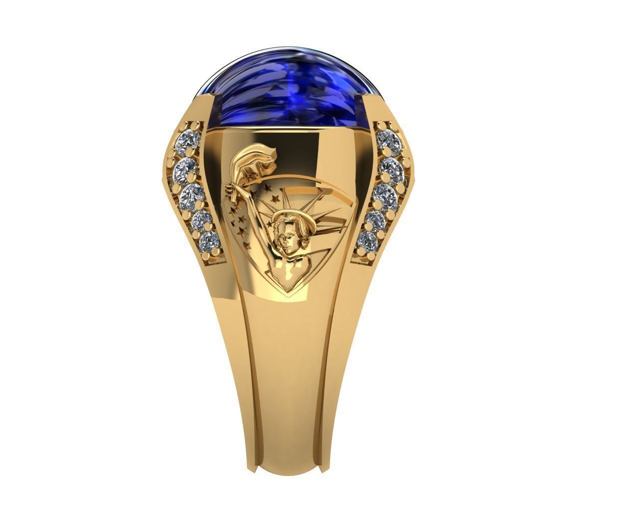 rings gold ring with sapphire stone 3D print model_3