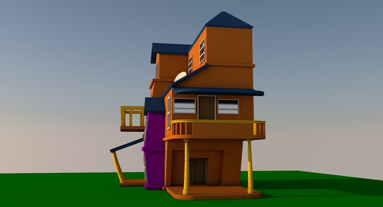 Cartoon house  Low-poly 3D model_4