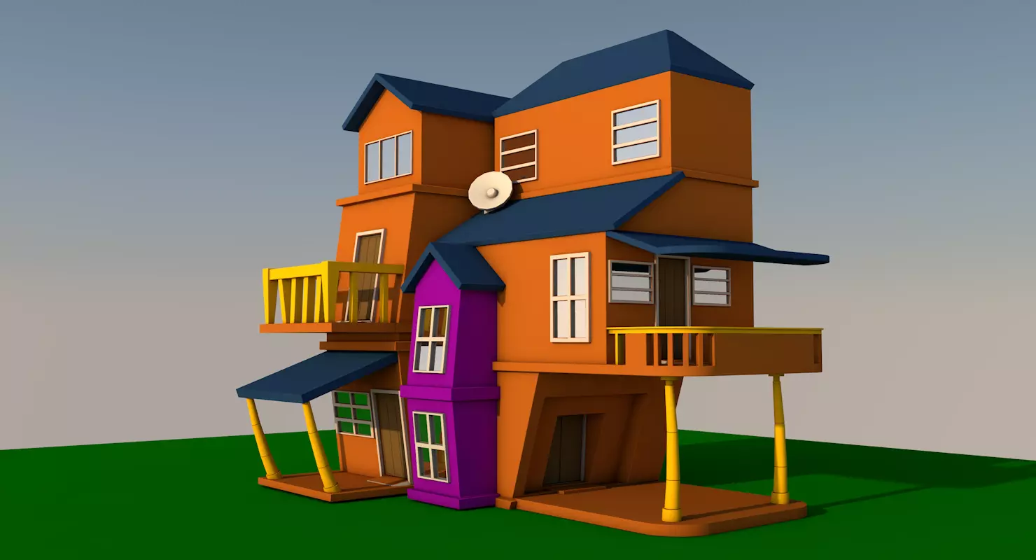 Cartoon house  Low-poly 3D model_0