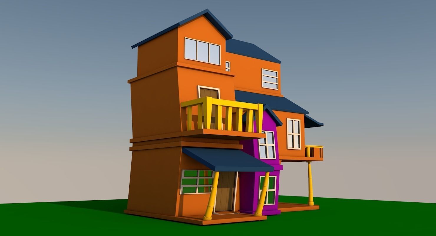 Cartoon house  Low-poly 3D model_1