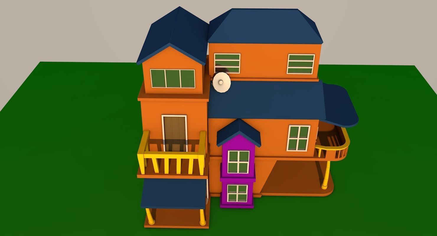 Cartoon house  Low-poly 3D model_3
