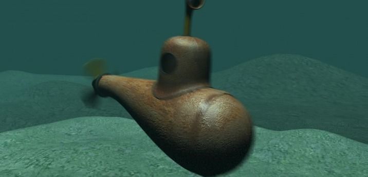 Submarine in ocean 3D model_4