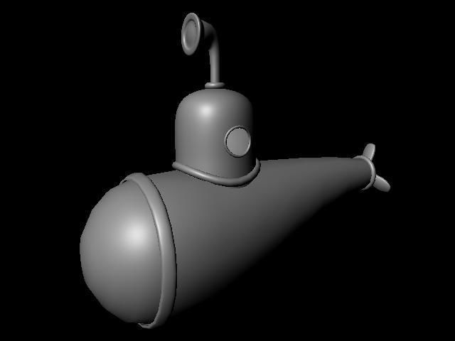 Submarine in ocean 3D model_2