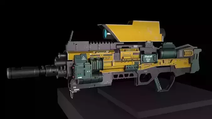 High poly gun model futuristic weapon