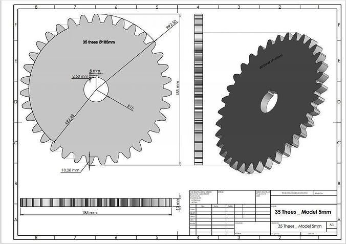 Original Size Gear Wheel 35 Tooth modul 5mm Ready for 3D print  3D print model