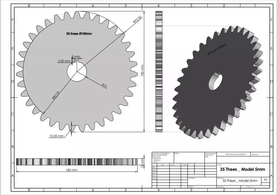 Original Size Gear Wheel 35 Tooth modul 5mm Ready for 3D print  3D print model_0
