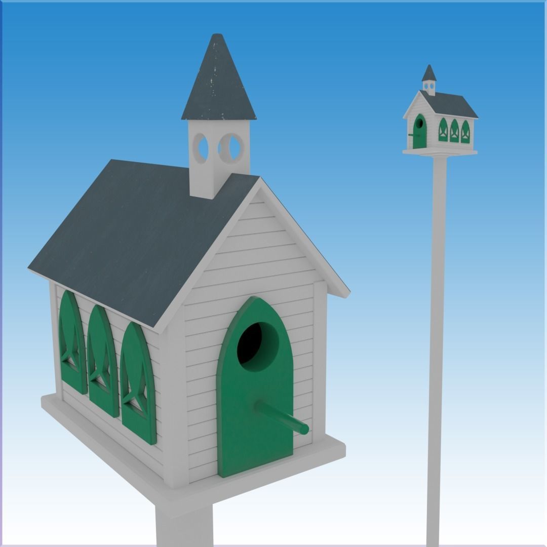 Church Bird House 3D model_3