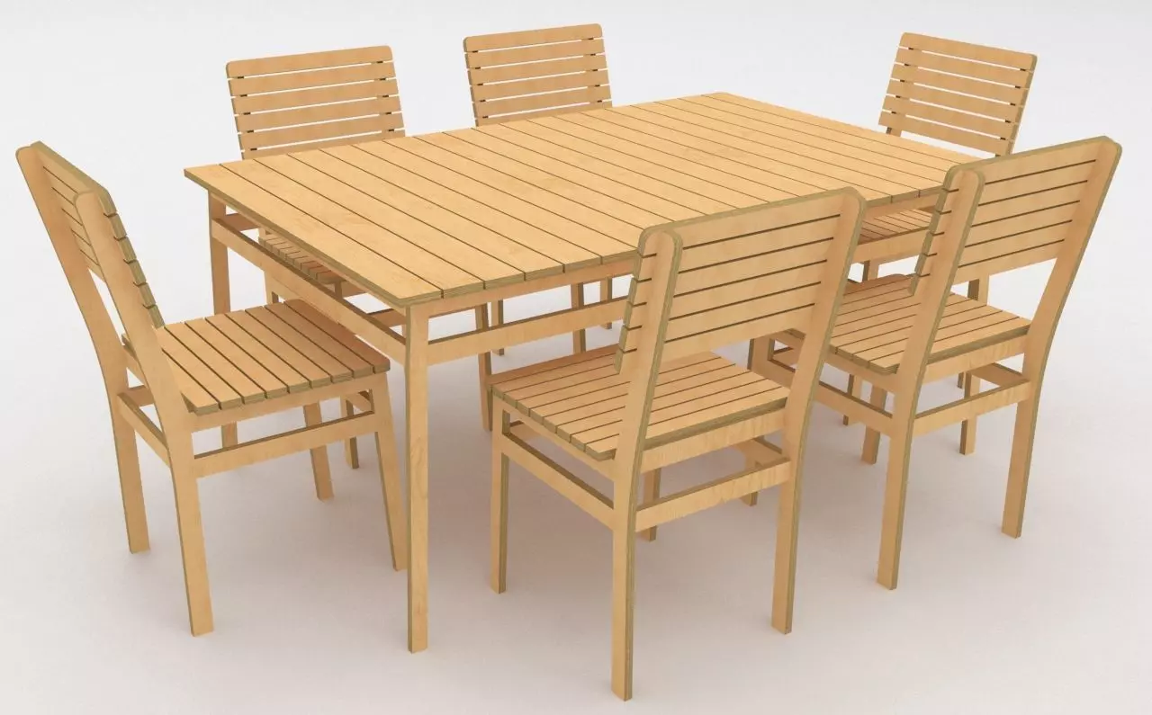 3D model low poly plywood table and chair set VR / AR / low-poly | CGTrader