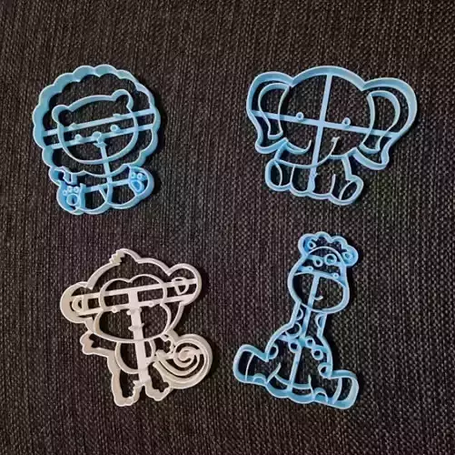Animals Set - Monkey Elephant Lion Giraffe - Cookie Cutter 3D print model
