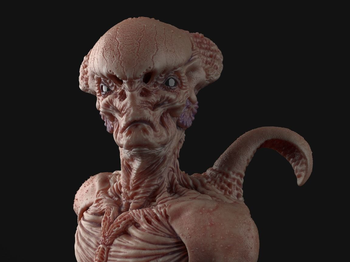 Alien Bust inspired in Giger 3D print model_6