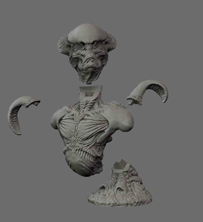 Alien Bust inspired in Giger 3D print model_4