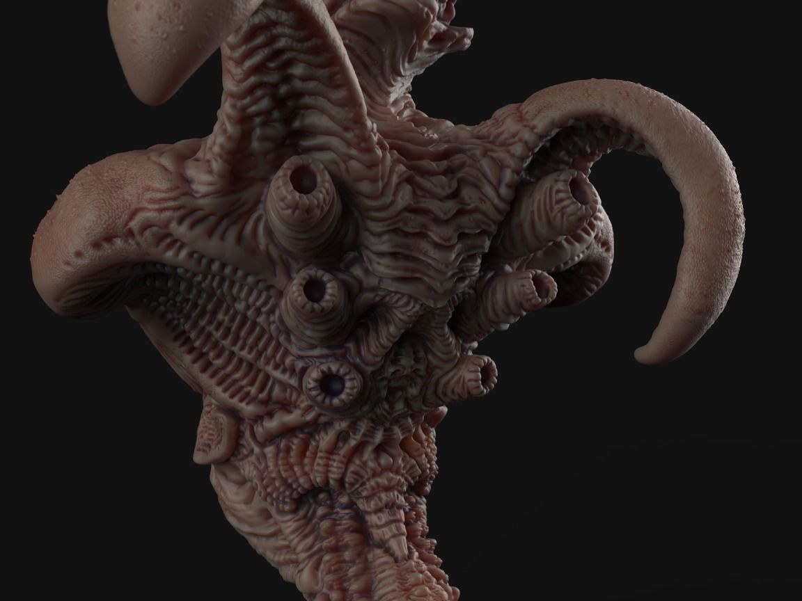 Alien Bust inspired in Giger 3D print model_5