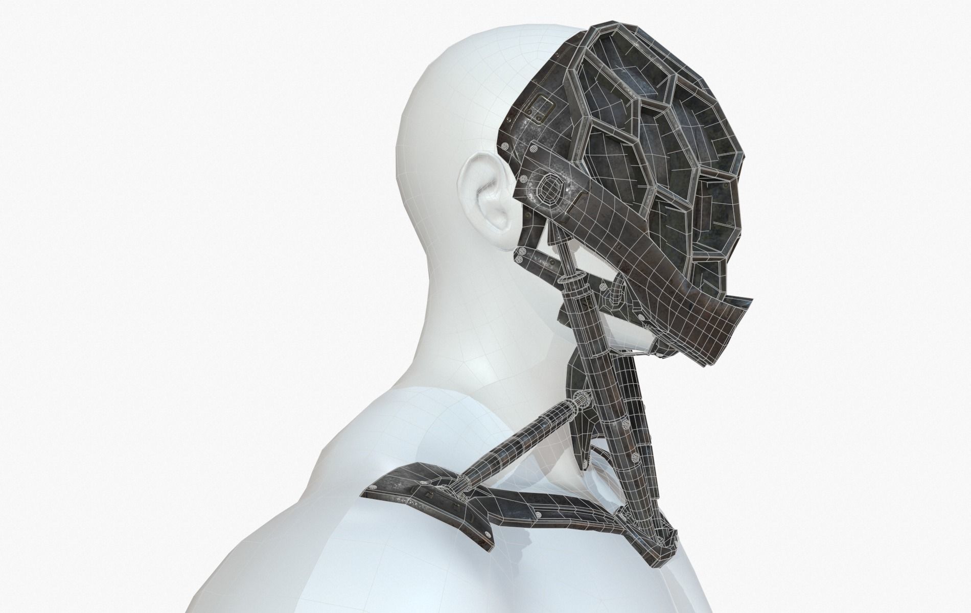 Mask Robot Mecha Cyberpunk Low-poly 3D model_7