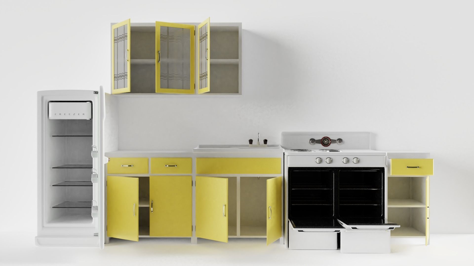 Vintage Mid-Century Kitchen 3D Model Collection_2