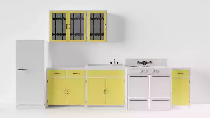 Vintage Mid-Century Kitchen 3D Model Collection