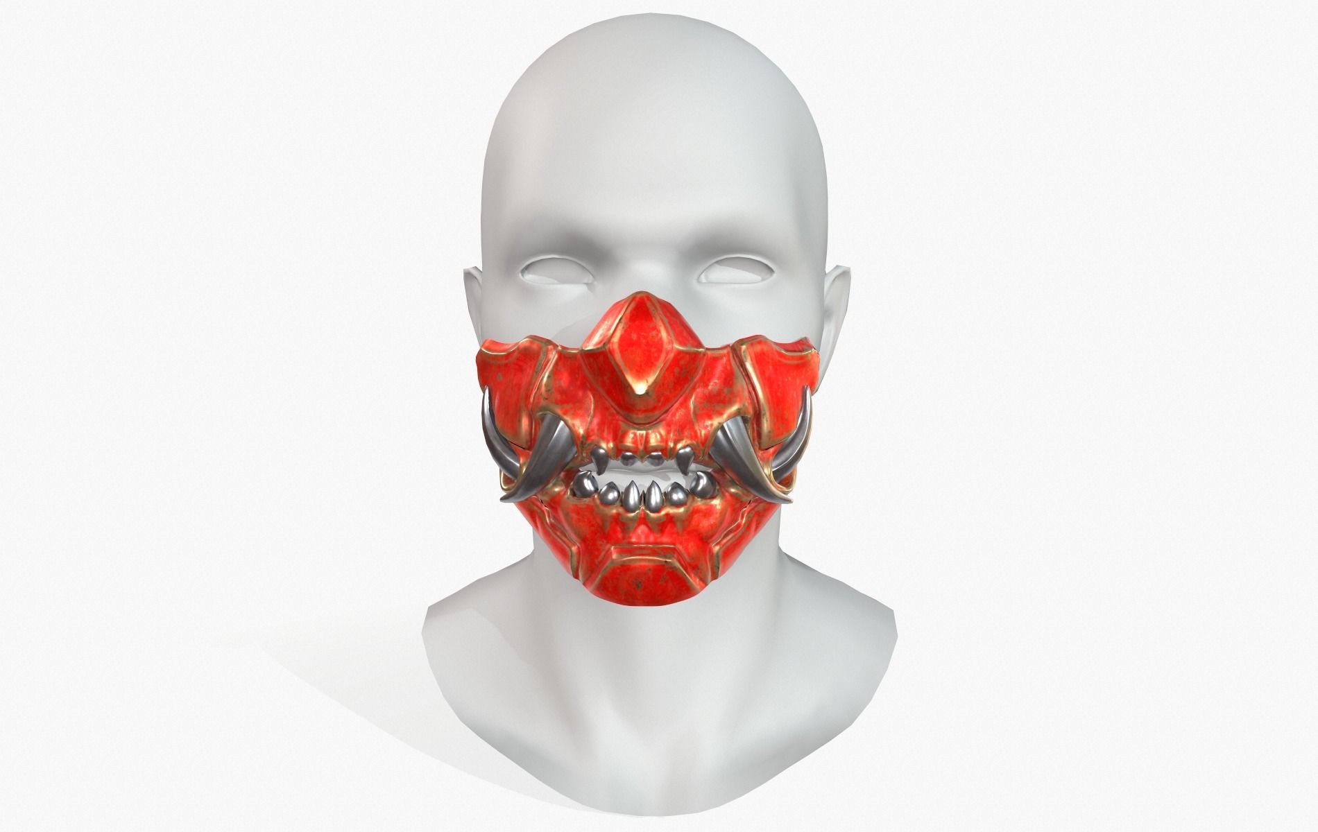 Mask Oni Robot Samurai Mecha Low-poly 3D model_4